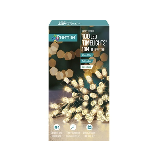 Premier Decorations 100 Multi-Action Battery Operated Warm White LED Lights