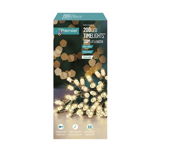 Premier Decorations 200 Mutli-Action Battery Operated Warm White LED Lights