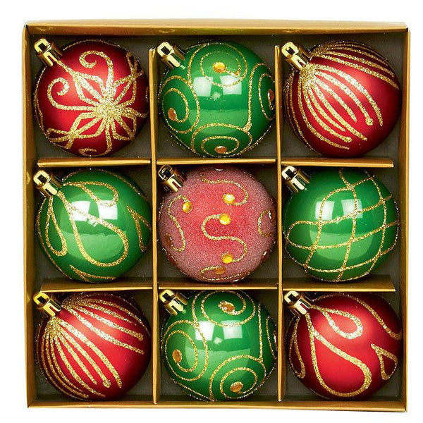 Set of 9 Christmas Decorations - Red and Green