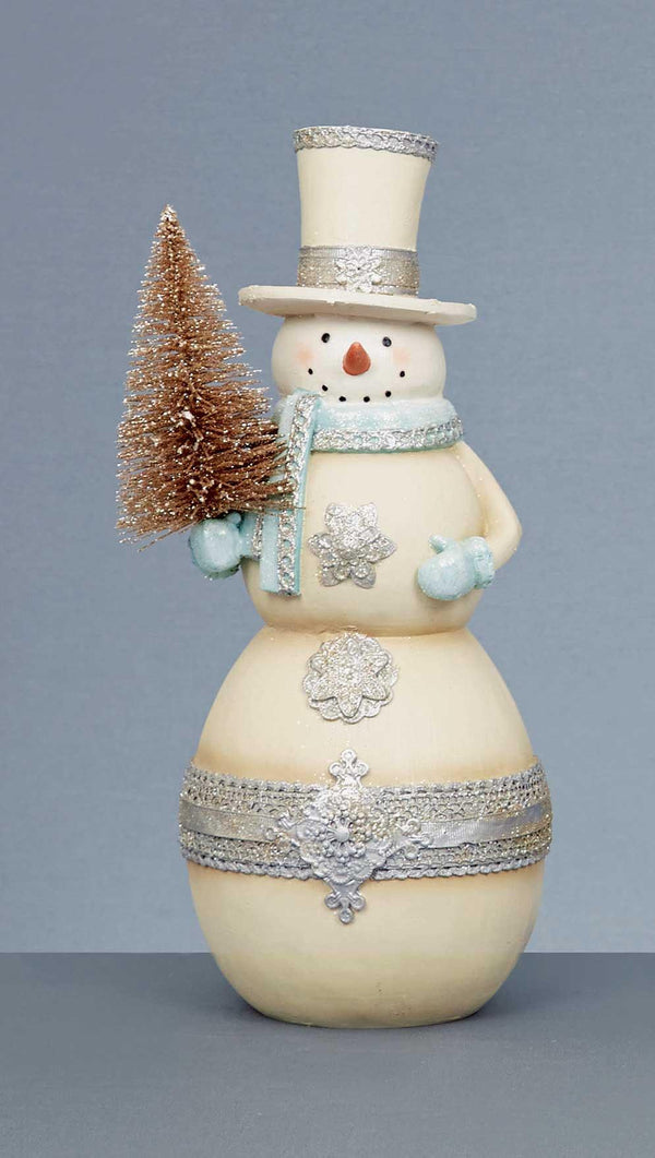 Snowman Decorated In Silver And Blue- 31cm - Towsure