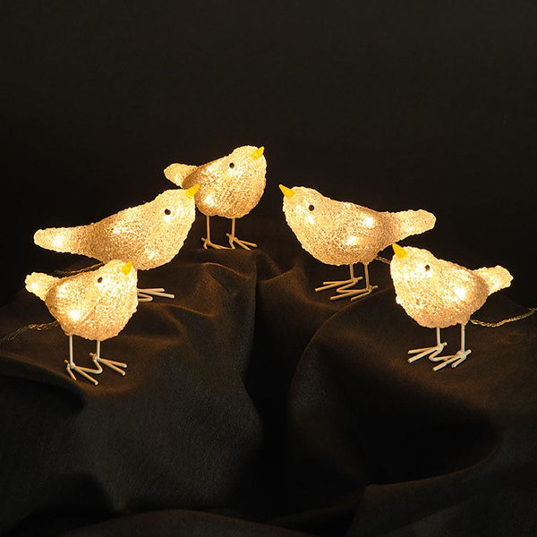 Snowtime 5 Acrylic Birds With 100 Warm White LED Lights