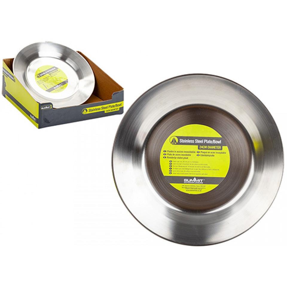 Summit Stainless Steel Camping Plate/Bowl - 24cm - Towsure