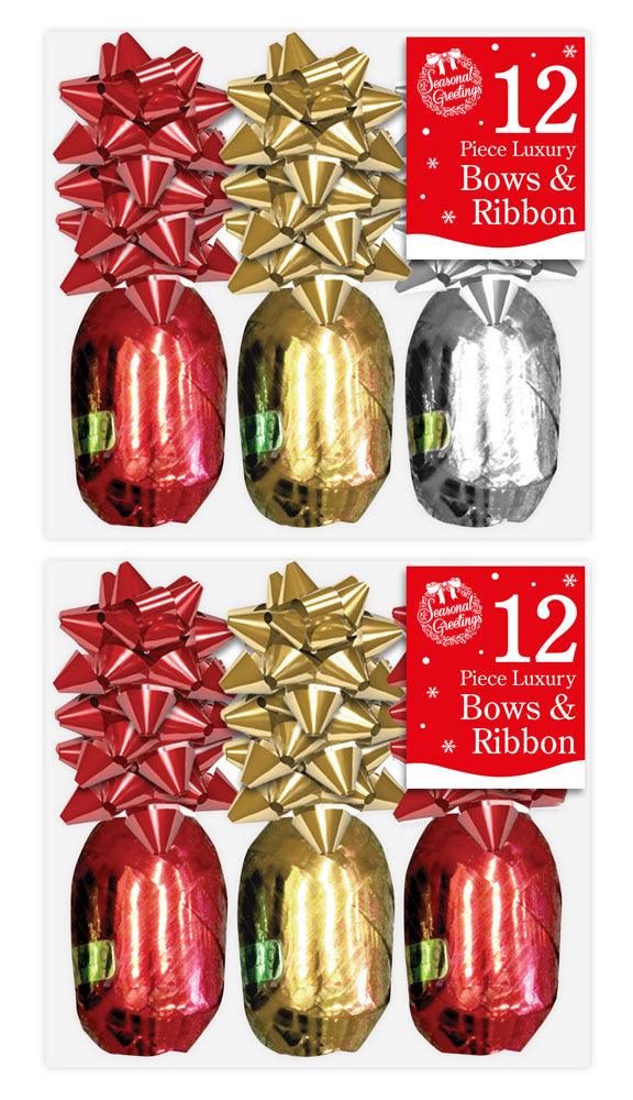 Traditional Christmas Bows & Ribbons Set - 12 Piece - Towsure