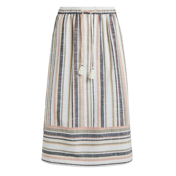 Weird Fish 19163 Women's Samara Organic Stripe Woven Midi Skirt - Ecru